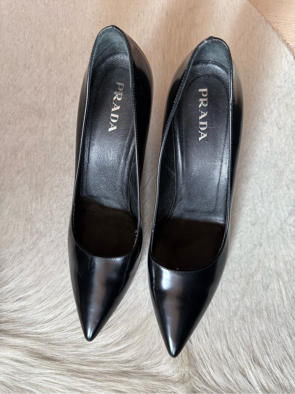 Prada Black Sleek Leather Pointed-Toe Pumps